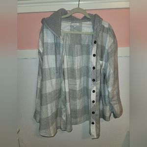 Maurice's Plus Size Cabin Buffalo Plaid Gray Boyfriend Hooded Flannel